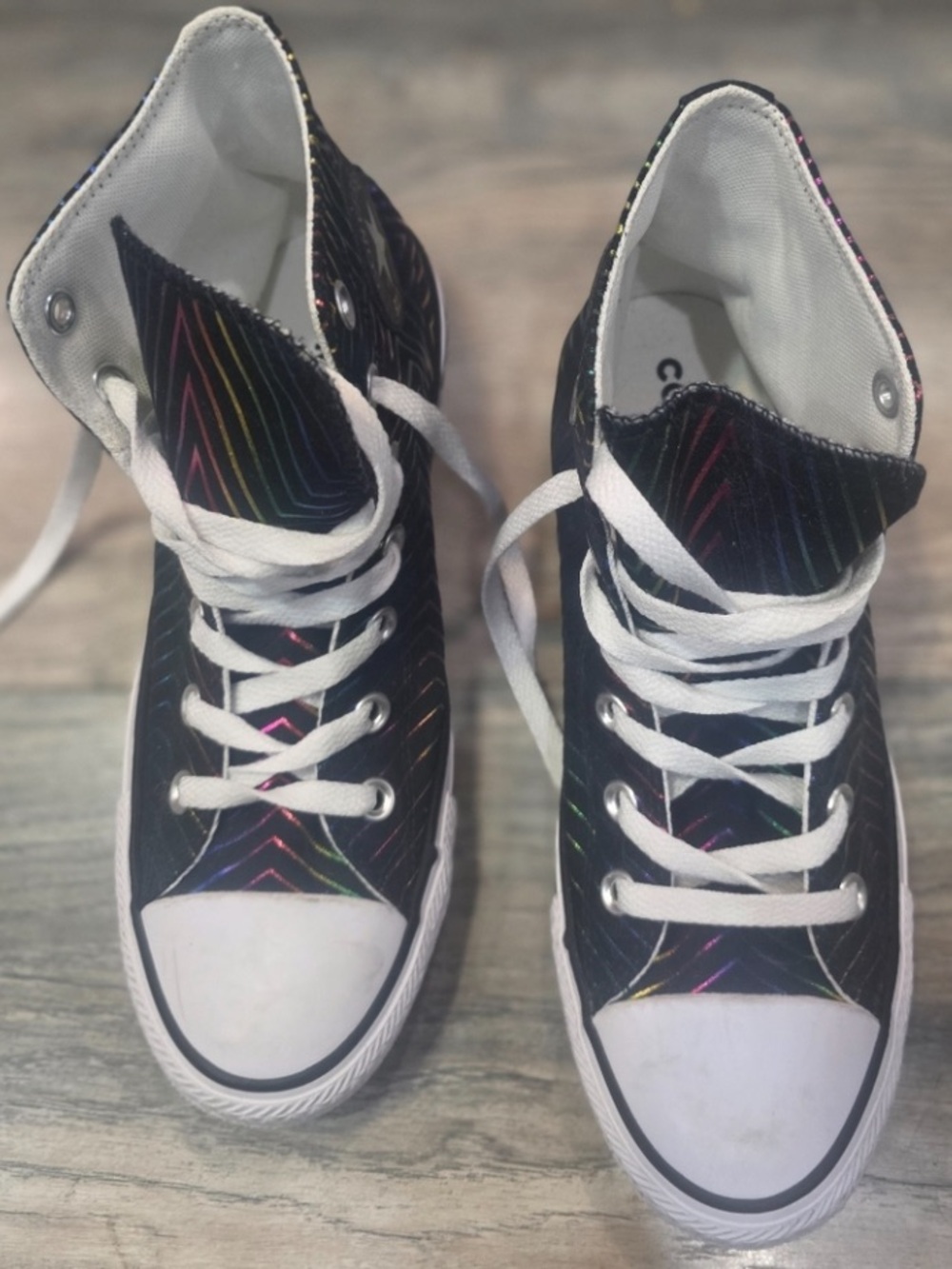 Converse Pride Black High-Top Sneakers with Metallic Rainbow Stars CTAS - Picture 5 of 10